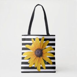 Yellow Flower Photo Black Stripe Canvas tas