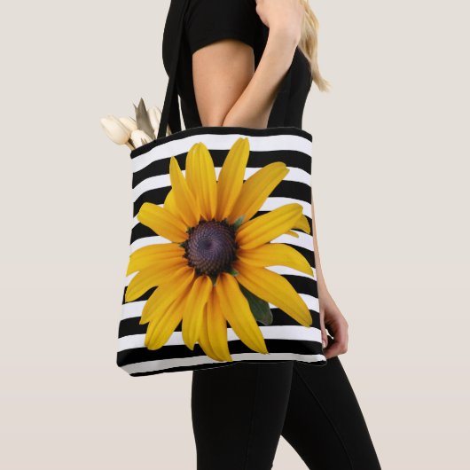 Yellow Flower Photo Black Stripe Canvas tas (Dichtbij)