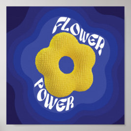 Yellow Flower Power Art Poster met Blue Gradient