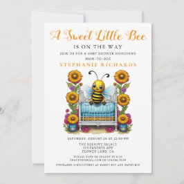 Yellow Flower Sweet Little Bee Wieg Baby shower Kaart