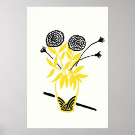Yellow Flower Vase Sketch Art Poster