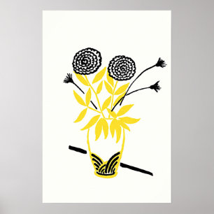Yellow Flower Vase Sketch Art Poster
