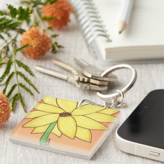 Yellow Flower with orange background Sleutelhanger (Voorkant Rechts)