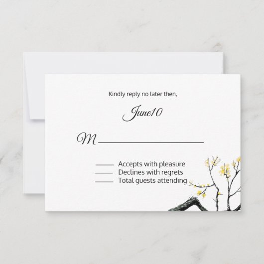 Yellow Flowering Branch Wedding RSVP (Voorkant)