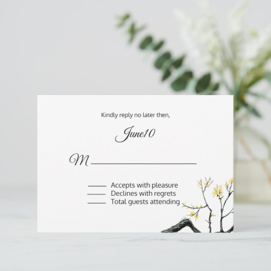 Yellow Flowering Branch Wedding RSVP (Staand voorkant)