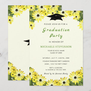 Yellow Flowers Afstuderen Invitation Sjabloon