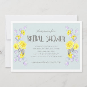 Yellow flowers and lilac bridal shower kaart