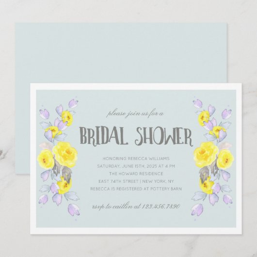 Yellow flowers and lilac bridal shower kaart (Voorkant / Achterkant)