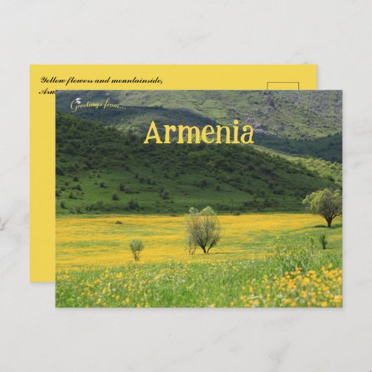 Yellow Flowers and Mountainside Armenia Briefkaart (Voorkant / Achterkant)