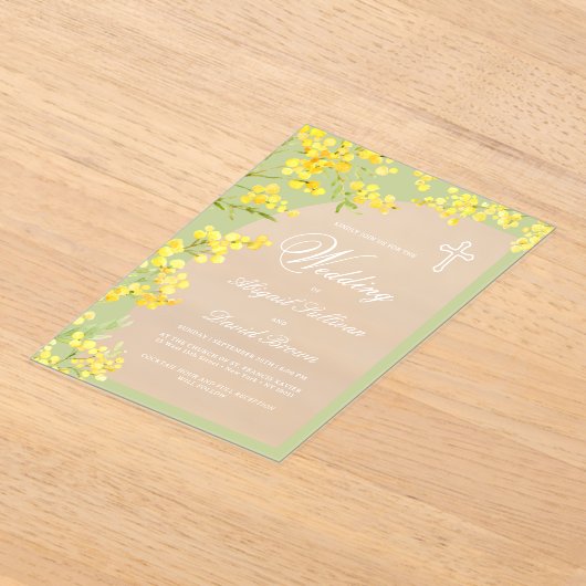 Yellow Flowers Arch on Green Religious Wedding Acryl Uitnodigingen (Laagn)