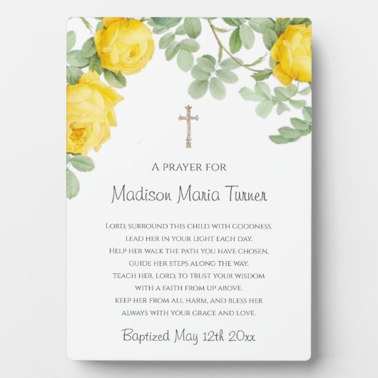 Yellow Flowers Baptism Prayer Fotoplaat (voorkant)