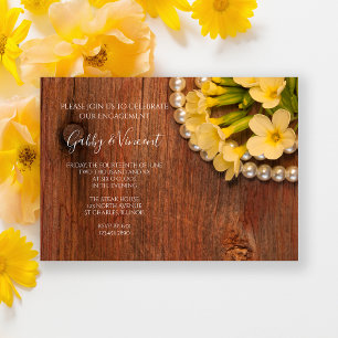 Yellow Flowers Barn Wood Country Engagement Party Kaart