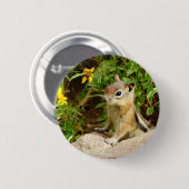 Yellow Flowers Chipmunk Ronde Button 5,7 Cm (Voorkant /achterkant)