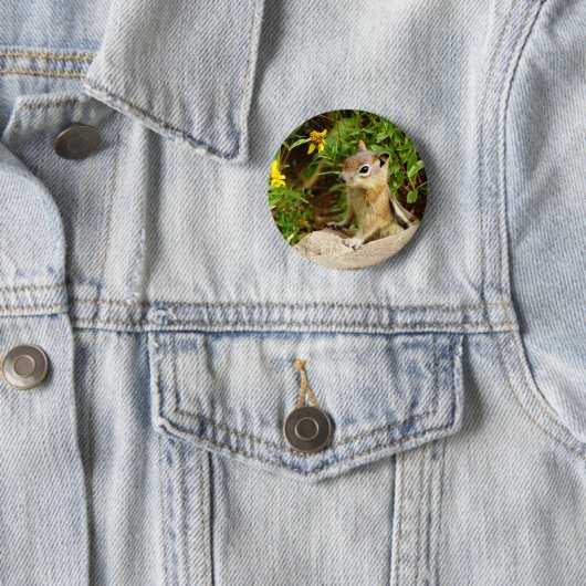 Yellow Flowers Chipmunk Ronde Button 5,7 Cm (In situ)