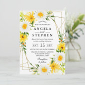 Yellow Flowers Daisies Goud Lijst Bruiloft Kaart (Staand voorkant)