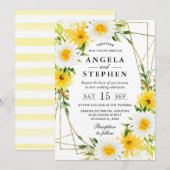 Yellow Flowers Daisies Goud Lijst Bruiloft Kaart (Voorkant / Achterkant)
