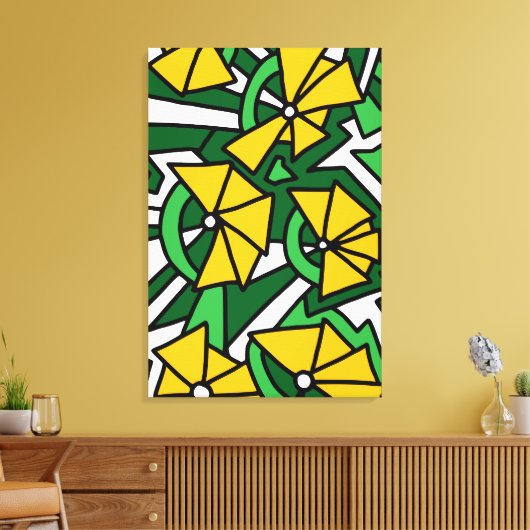 Yellow Flowers Doodle Art Canvas Afdruk (Insitu (Woonkamer))