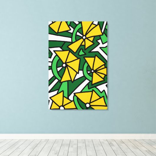 Yellow Flowers Doodle Art Canvas Afdruk (Insitu (Houten vloer))