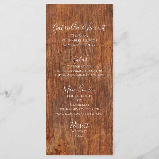 Yellow Flowers en Barn Wood Country Wedding Menu (Achterkant)