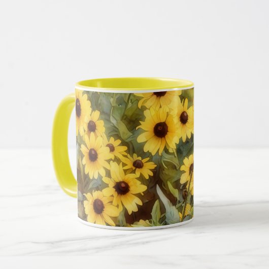 Yellow Flowers Floral Daisy Art Mug Cup Mok (Voorkant links)