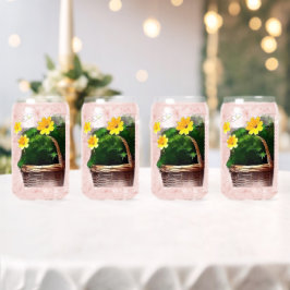 Yellow Flowers in Basket – Vintage Floral Sticker  Blikvorm Glas