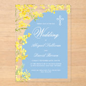 Yellow Flowers Light Blue Arch Religious Wedding Acryl Uitnodigingen (Voorkant)