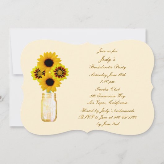 Yellow Flowers Mason Jar Bachelorette Party Invite Kaart (Voorkant)