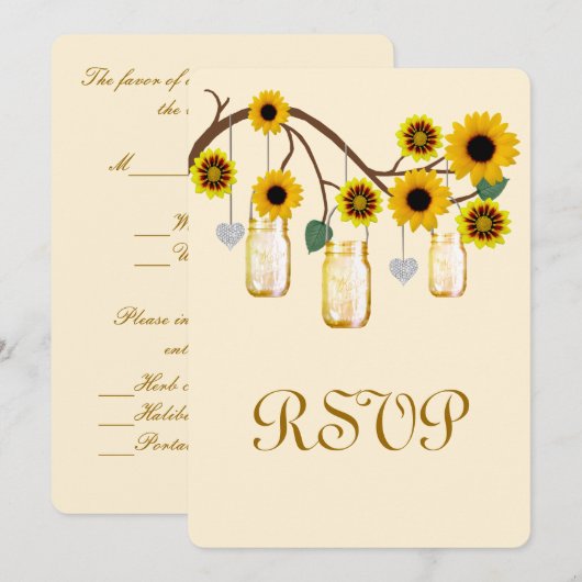 Yellow Flowers Mason Jars Response Kaart (Voorkant / Achterkant)