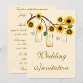 Yellow Flowers Mason Jars Wedding Invitation Kaart (Voorkant / Achterkant)