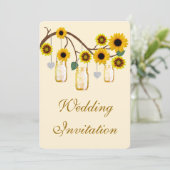 Yellow Flowers Mason Jars Wedding Invitation Kaart (Staand voorkant)