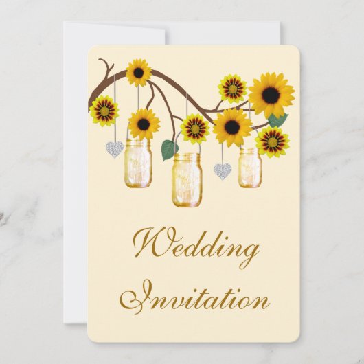 Yellow Flowers Mason Jars Wedding Invitation Kaart (Voorkant)