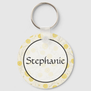 Yellow Flowers  Name Button Sleutelhanger
