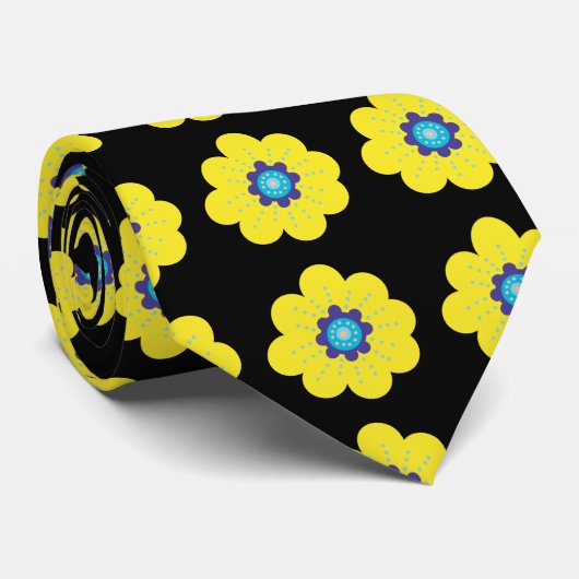 Yellow Flowers Stropdas (Opgerold)