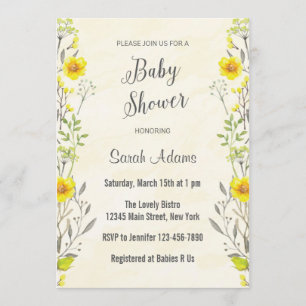 Yellow Flowers Waterverf Baby shower Uitnodiging