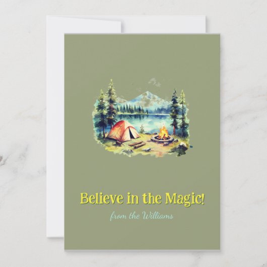 Yellow Font Mountain Kerstvakantie Camp Lake Feestdagenkaart (Voorkant)