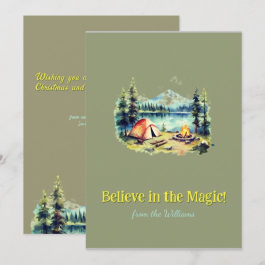 Yellow Font Mountain Kerstvakantie Camp Lake Feestdagenkaart (Voorkant / Achterkant)
