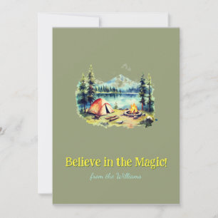 Yellow Font Mountain Kerstvakantie Camp Lake Feestdagenkaart