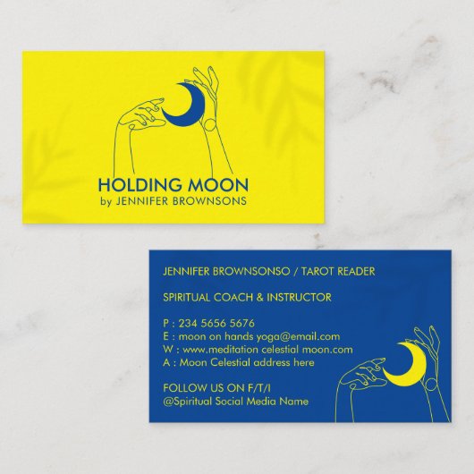Yellow Fortune Teller Touch Maan Halve Maan Hand Visitekaartje (Voorkant / Achterkant)