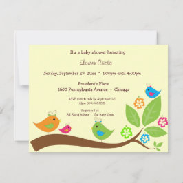 Yellow Four Birdies Baby shower Invitation Kaart