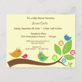 Yellow Four Birdies Baby shower Invitation Kaart