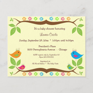 Yellow Four Birds Floral Baby shower Invitation Kaart