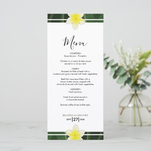 Yellow Frangipani Plumeria Menu (Staand voorkant)