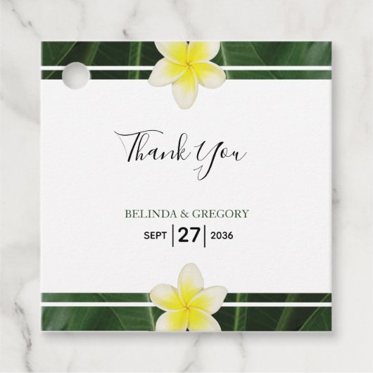 Yellow Frangipani Plumeria Wedding Gift Bedankjes Labels (Voorkant)