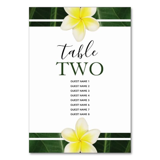 Yellow Frangipani Plumeria Wedding Guest Names Kaart (Voorkant)