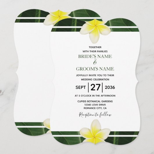 Yellow Frangipani Plumeria Wedding Invitations Kaart (Voorkant / Achterkant)