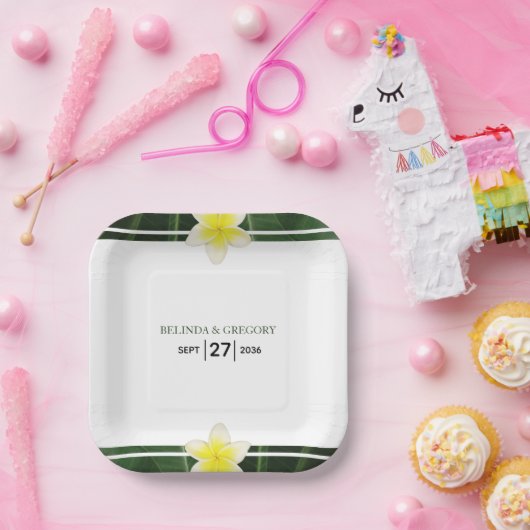 Yellow Frangipani Plumeria Wedding Papieren Bordje (Feest)