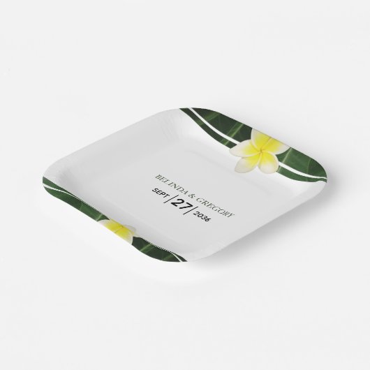 Yellow Frangipani Plumeria Wedding Papieren Bordje (Gebogen)
