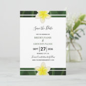 Yellow Frangipani Plumeria Wedding Save the Date (Staand voorkant)