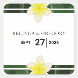 Yellow Frangipani Plumeria Wedding Vierkante Sticker
