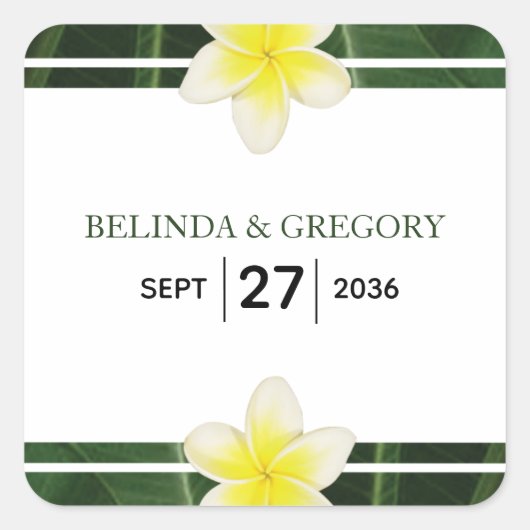 Yellow Frangipani Plumeria Wedding Vierkante Sticker (Voorkant)